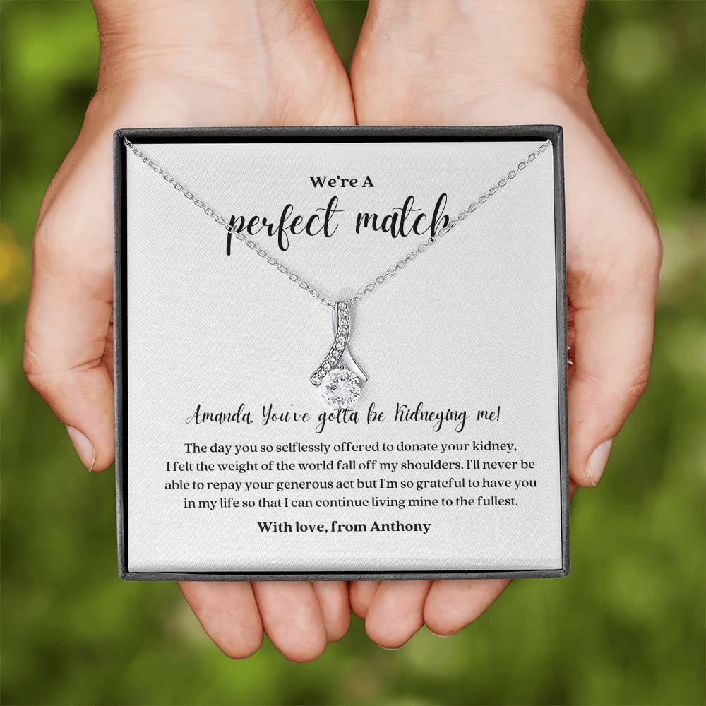Kidney Donor Perfect Match Personalized Ribbon Pendant Necklace