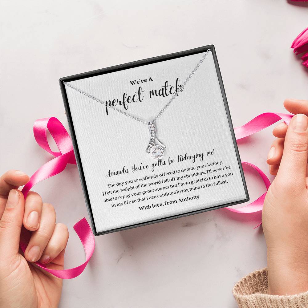 Kidney Donor Perfect Match Personalized Ribbon Pendant Necklace