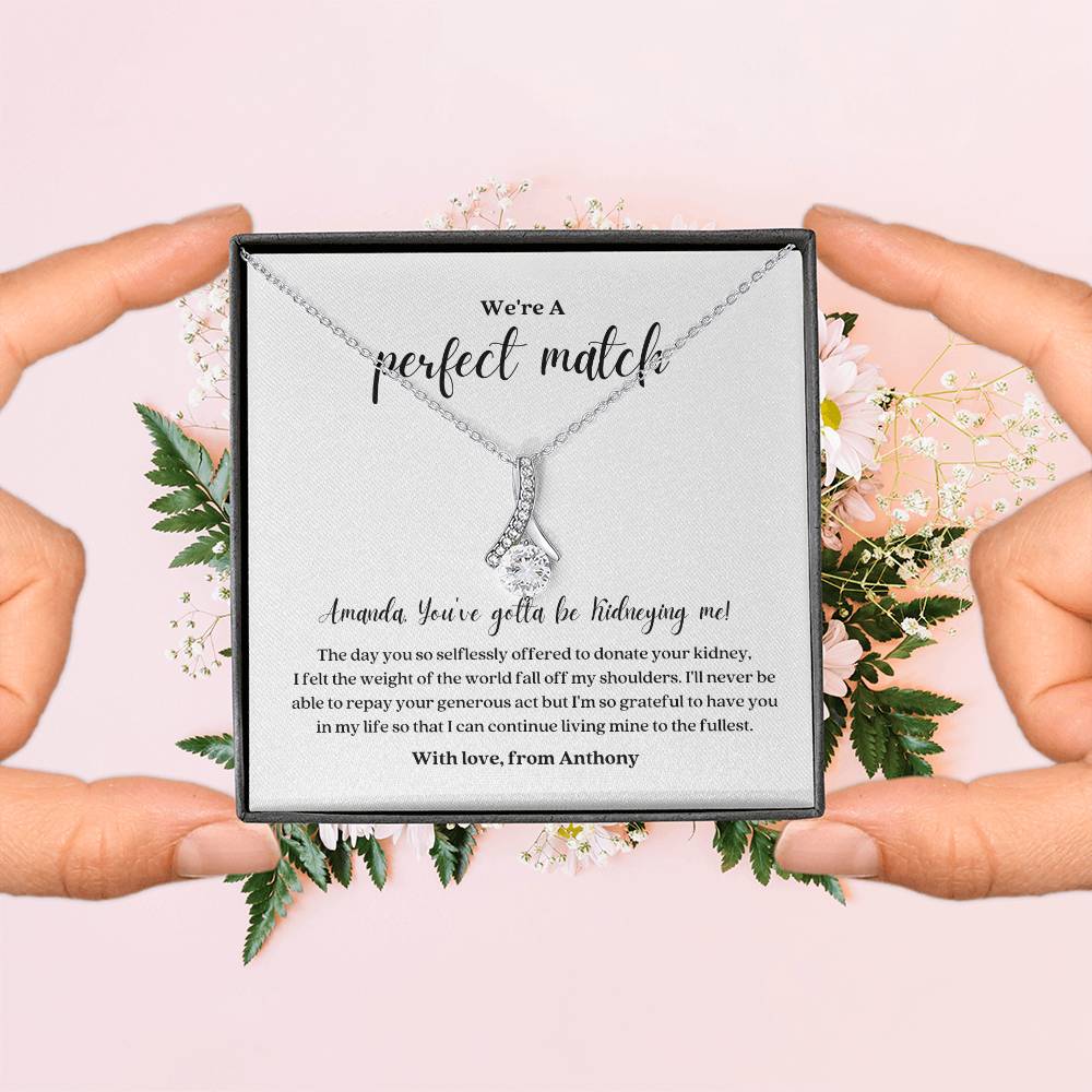 Kidney Donor Perfect Match Personalized Ribbon Pendant Necklace