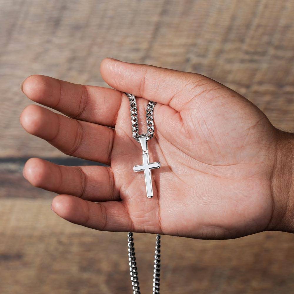 Kidney Donor Gratitude Cross Cuban Link Necklace with Personalized Message Card