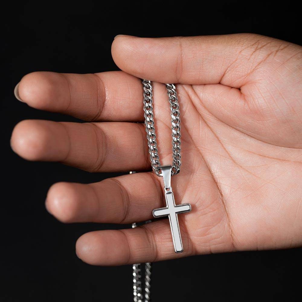 Kidney Donor Gratitude Cross Cuban Link Necklace with Personalized Message Card