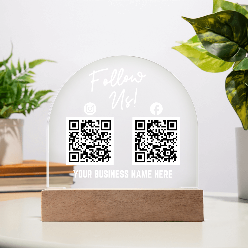 Social Media QR Code Acrylic Arch Cordless Base