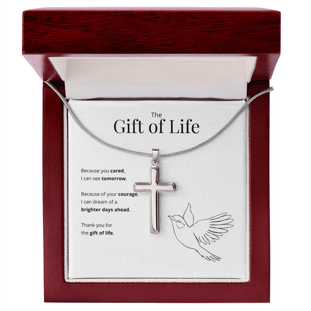 ShineOn Fulfillment Jewelry Mahogany Style Luxury Box (w/LED) Gift of Life Artisan Cross Necklace