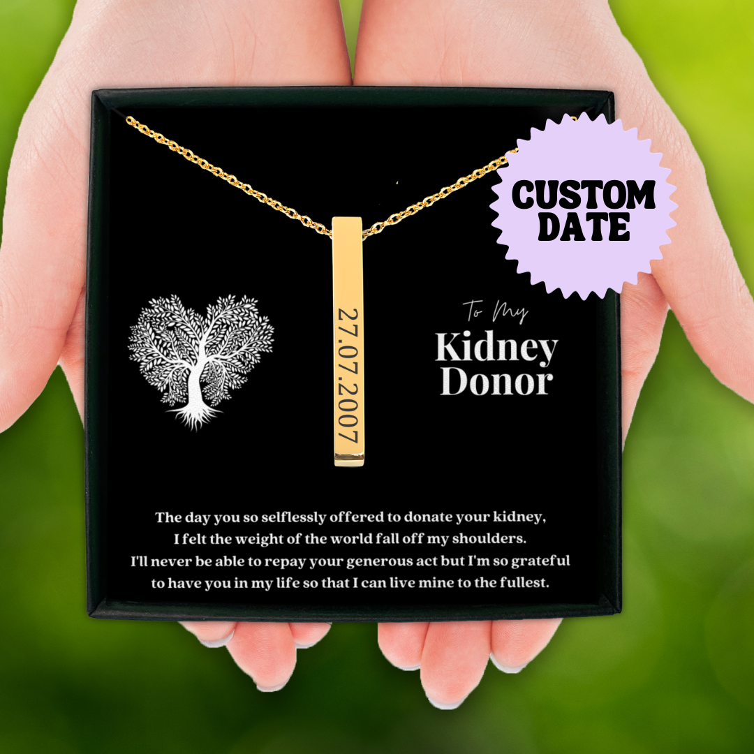 Kidney Donor Custom Date Vertical Bar Necklace