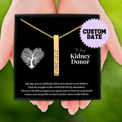 Kidney Donor Custom Date Vertical Bar Necklace