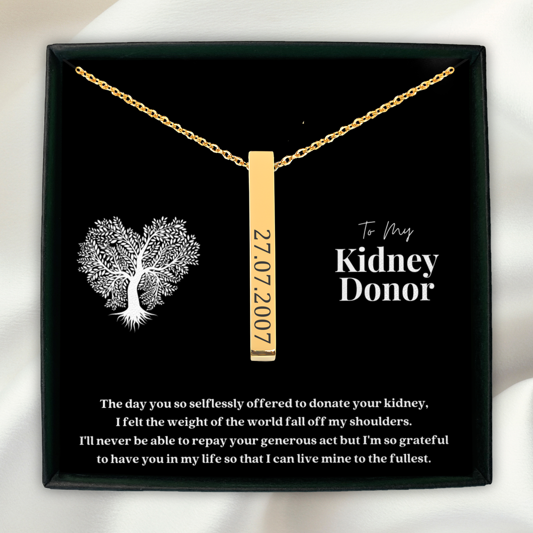Kidney Donor Custom Date Vertical Bar Necklace