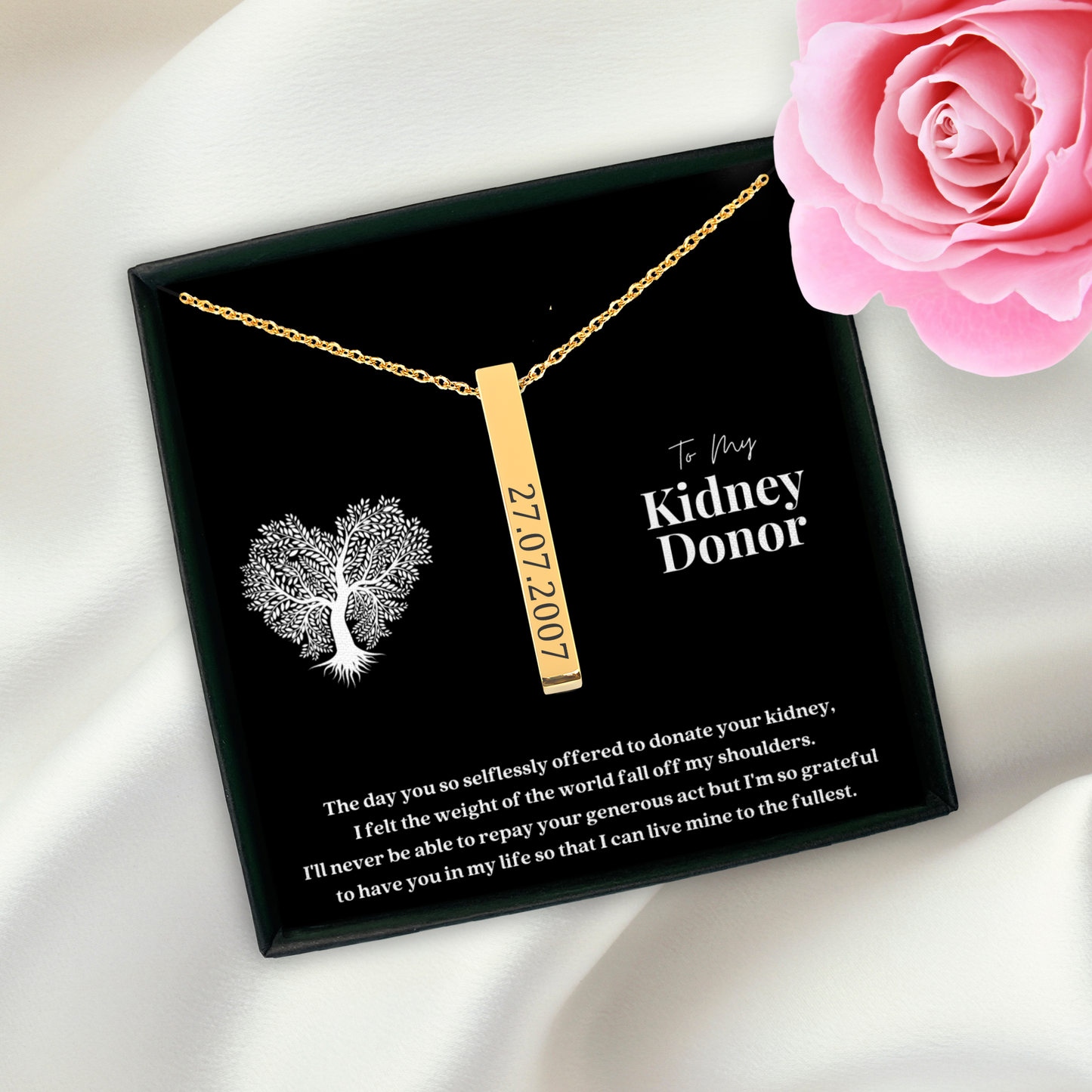 Kidney Donor Custom Date Vertical Bar Necklace