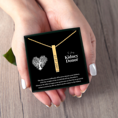 Kidney Donor Custom Date Vertical Bar Necklace