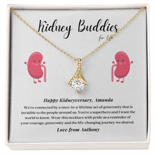 Load image into Gallery viewer, Kidney Buddies Transplant Anniversary Personalized Ribbon Pendant Necklace
