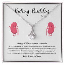 Load image into Gallery viewer, Kidney Buddies Transplant Anniversary Personalized Ribbon Pendant Necklace
