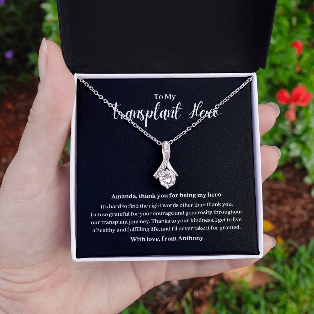 Transplant Hero Personalized Ribbon Pendant Necklace