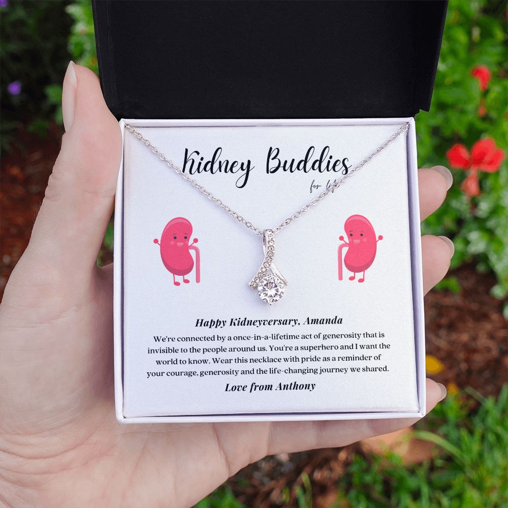 Kidney Buddies Transplant Anniversary Personalized Ribbon Pendant Necklace