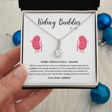 Load image into Gallery viewer, Kidney Buddies Transplant Anniversary Personalized Ribbon Pendant Necklace
