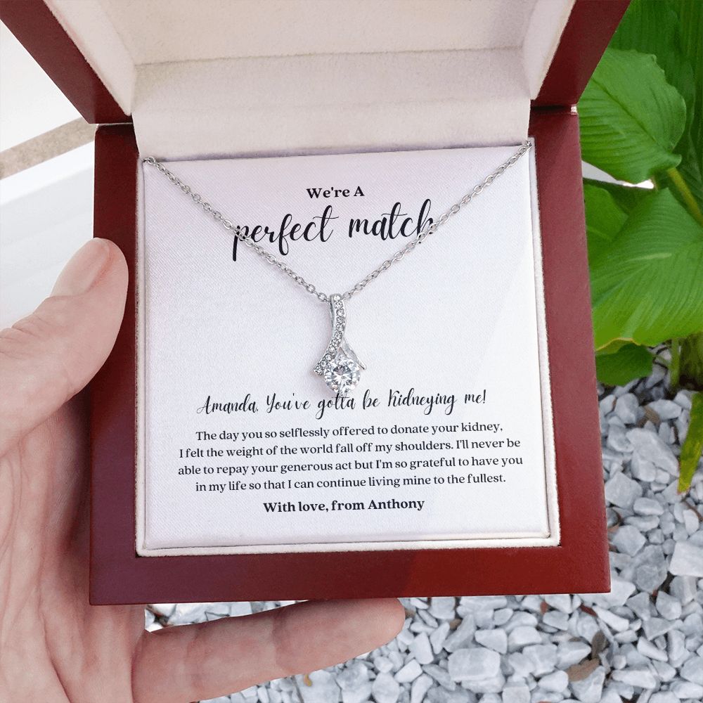 Kidney Donor Perfect Match Personalized Ribbon Pendant Necklace