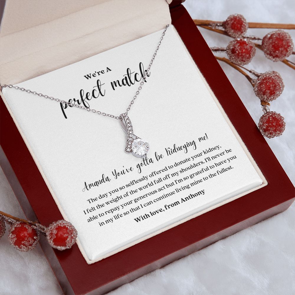 Kidney Donor Perfect Match Personalized Ribbon Pendant Necklace