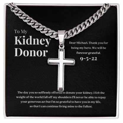 Kidney Donor Gratitude Cross Cuban Link Necklace with Personalized Message Card