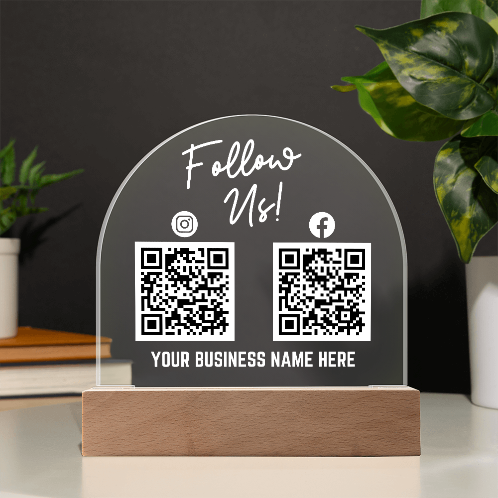 Social Media QR Code Acrylic Arch Cordless Base