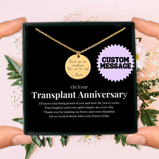 Transplant Anniversary Custom Message Necklace