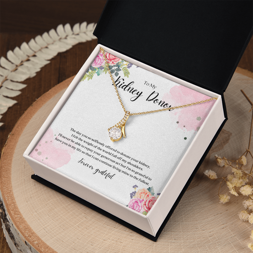 Kidney Donor Forever Grateful Ribbon Pendant Necklace