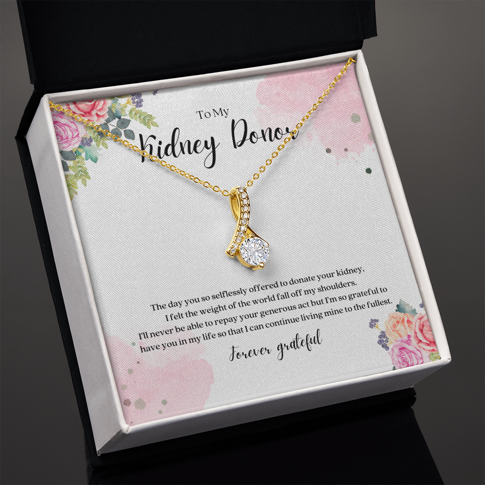Kidney Donor Forever Grateful Ribbon Pendant Necklace