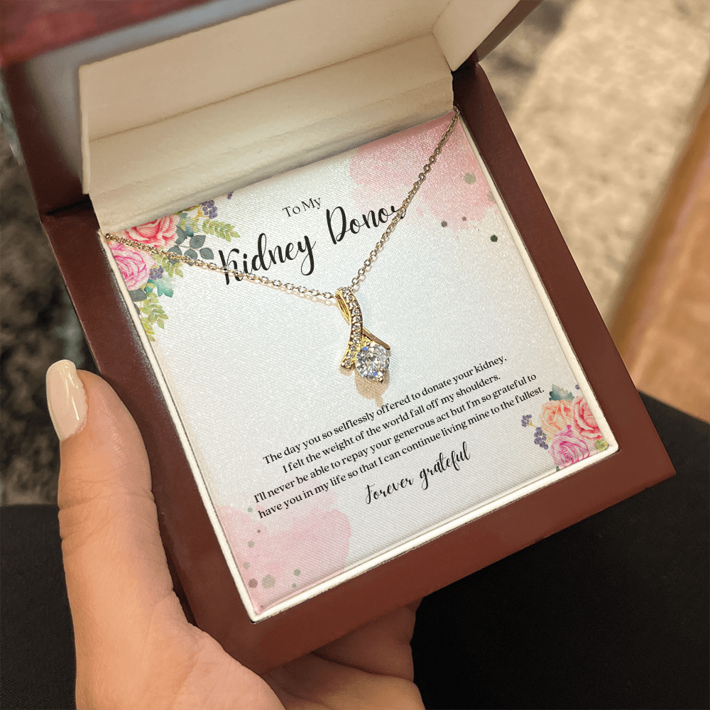 Kidney Donor Forever Grateful Ribbon Pendant Necklace