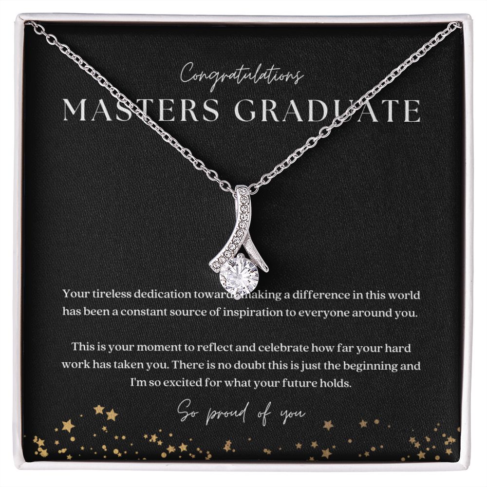Masters Degree Graduation Gift Ribbon Pendant Necklace