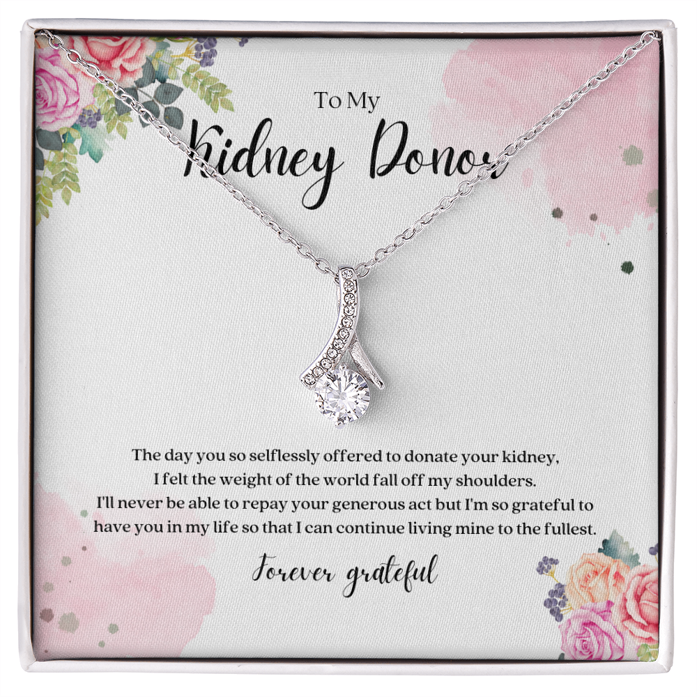 Kidney Donor Forever Grateful Ribbon Pendant Necklace