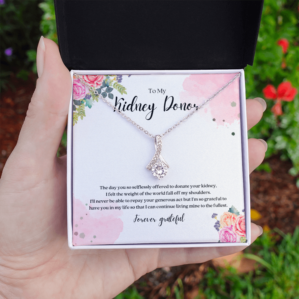 Kidney Donor Forever Grateful Ribbon Pendant Necklace