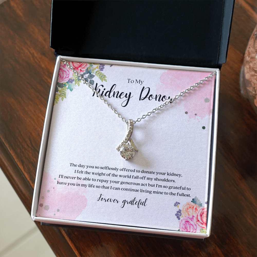 Kidney Donor Forever Grateful Ribbon Pendant Necklace
