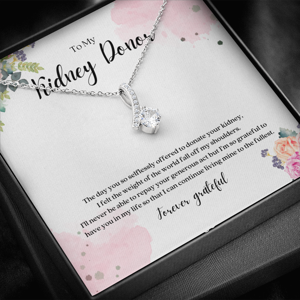 Kidney Donor Forever Grateful Ribbon Pendant Necklace