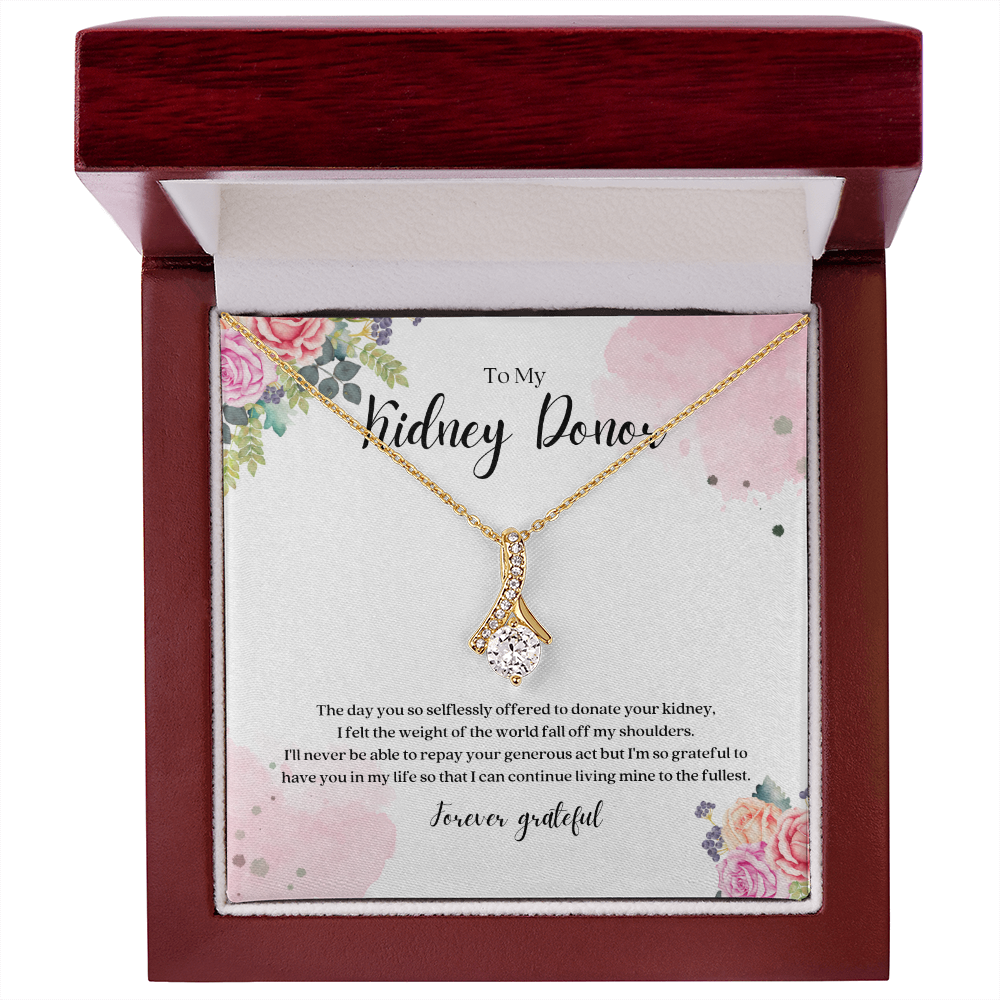 Kidney Donor Forever Grateful Ribbon Pendant Necklace