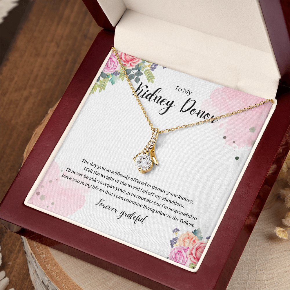 Kidney Donor Forever Grateful Ribbon Pendant Necklace