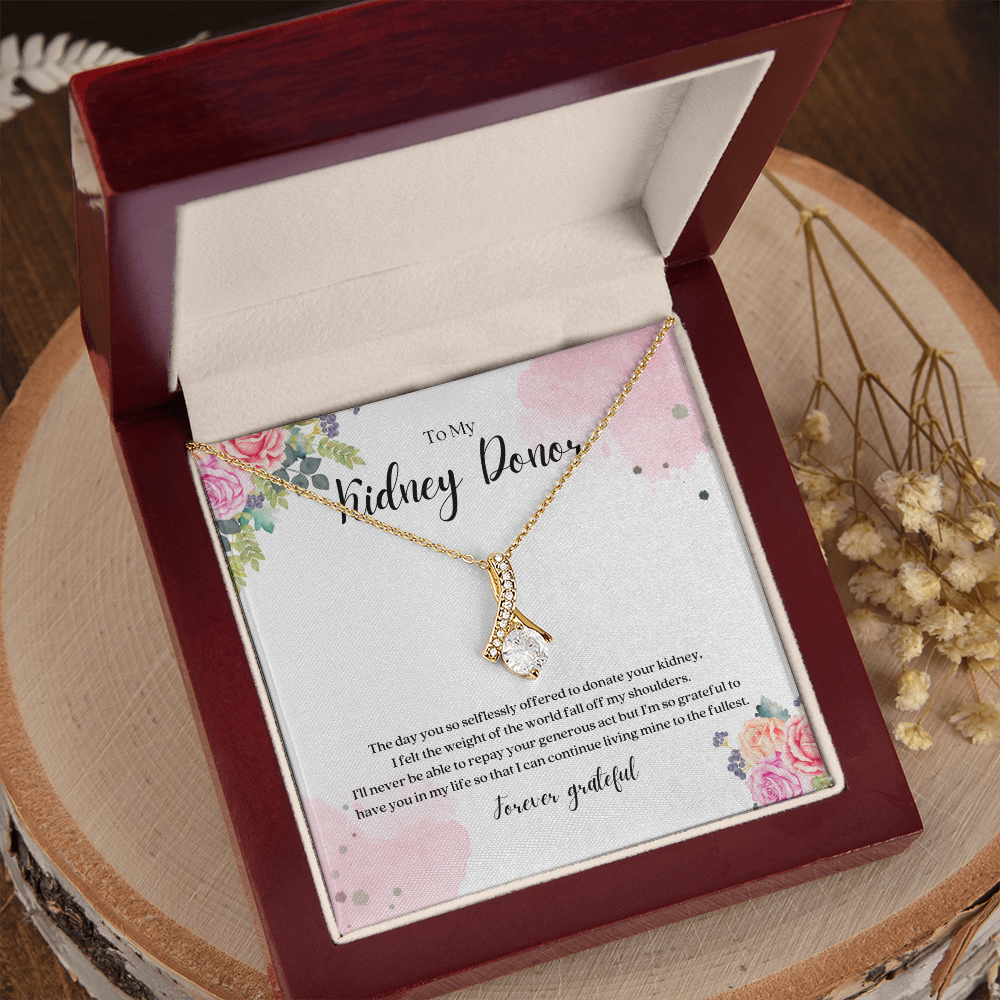 Kidney Donor Forever Grateful Ribbon Pendant Necklace