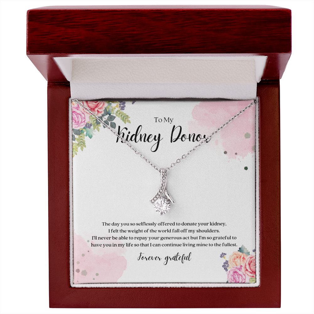 Kidney Donor Forever Grateful Ribbon Pendant Necklace