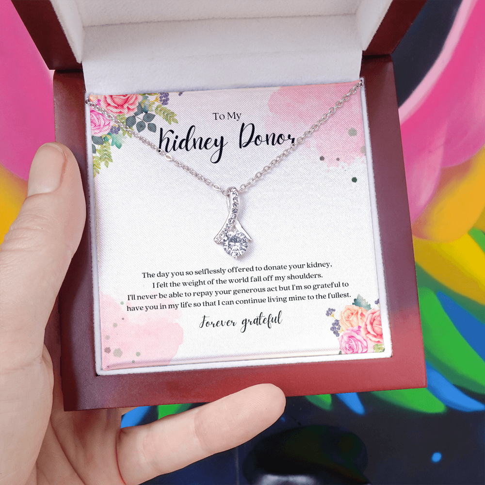 Kidney Donor Forever Grateful Ribbon Pendant Necklace