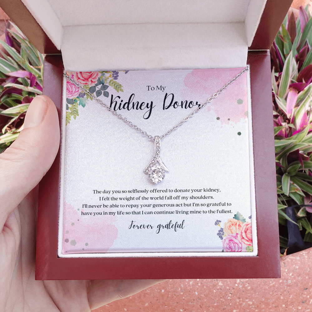 Kidney Donor Forever Grateful Ribbon Pendant Necklace