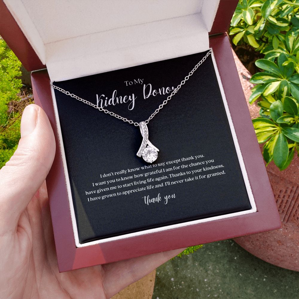 Kidney Donor Ribbon Pendant Necklace
