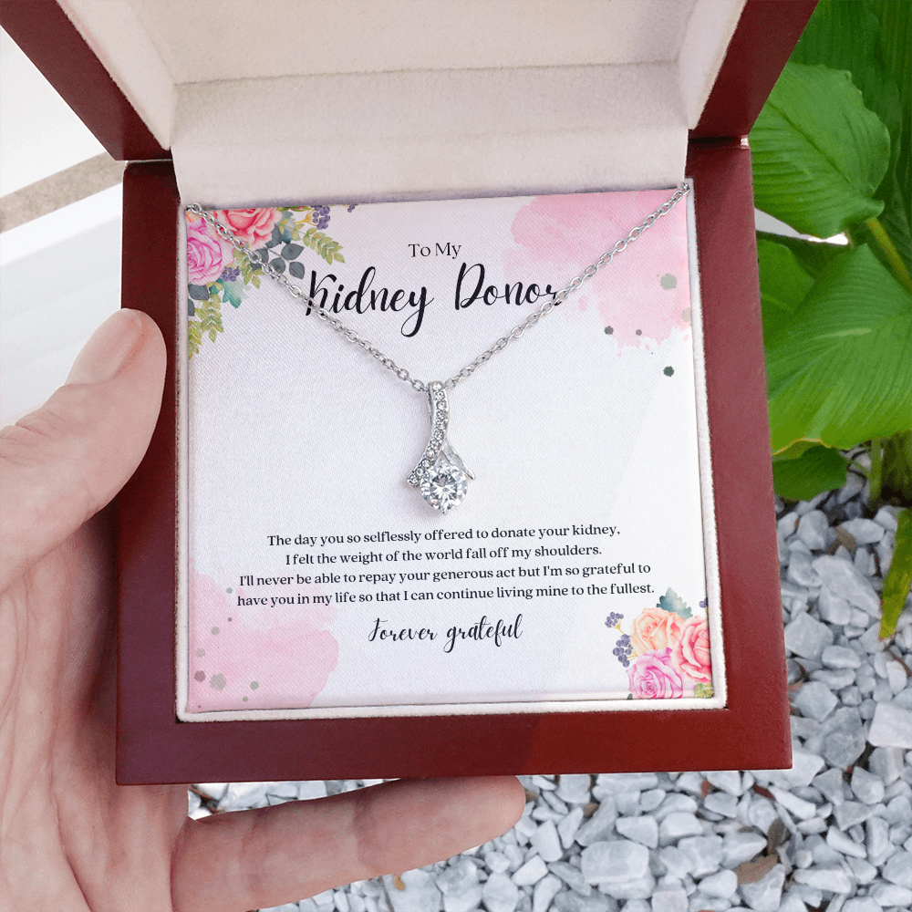 Kidney Donor Forever Grateful Ribbon Pendant Necklace