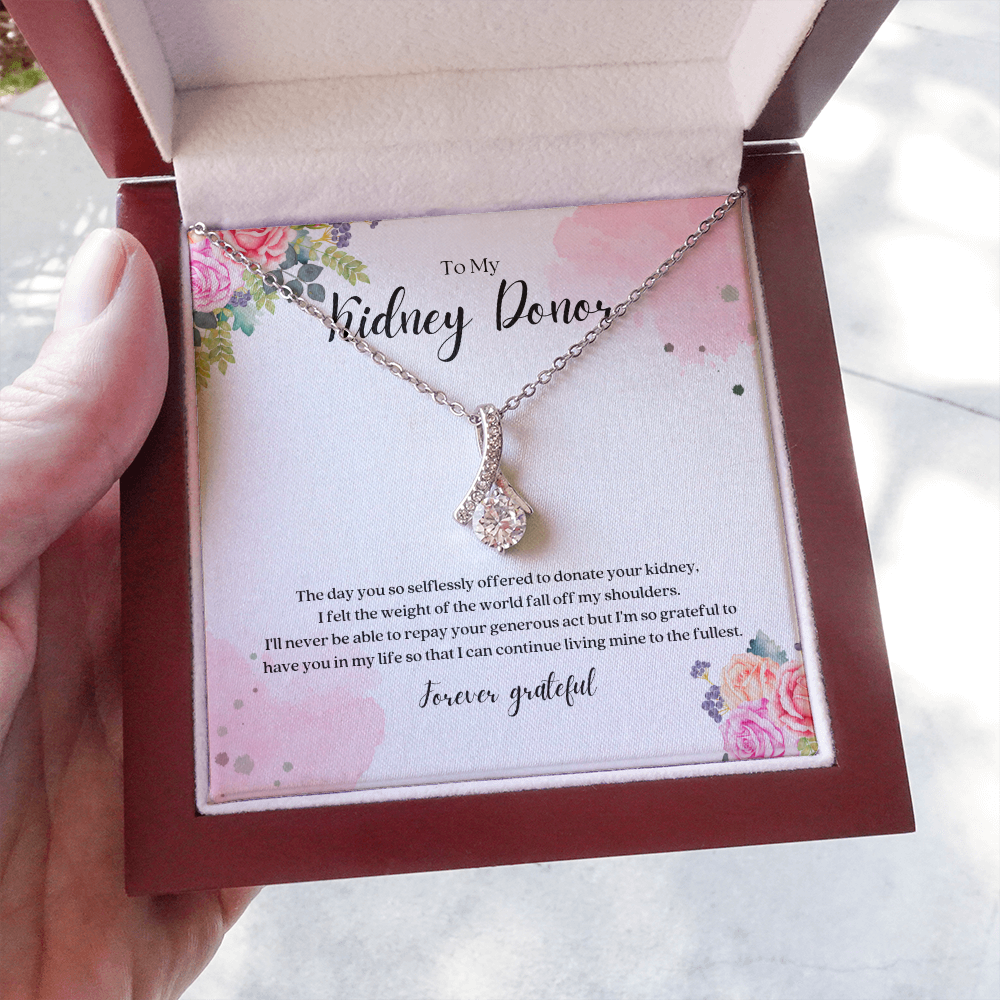Kidney Donor Forever Grateful Ribbon Pendant Necklace