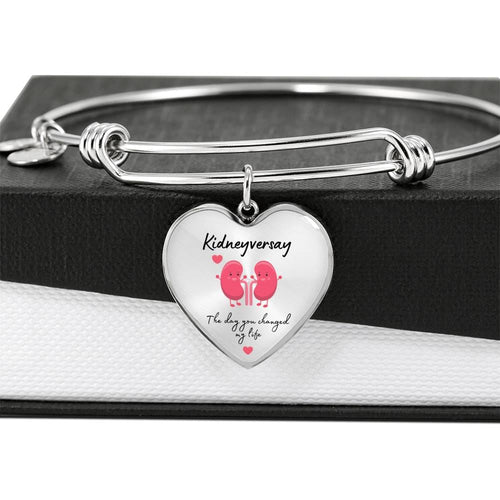 ShineOn Fulfillment Jewelry Heart Pendant Silver Bangle / No Kidney Donor 'Kidneyversary' Personalized Heart Pendant Bracelet
