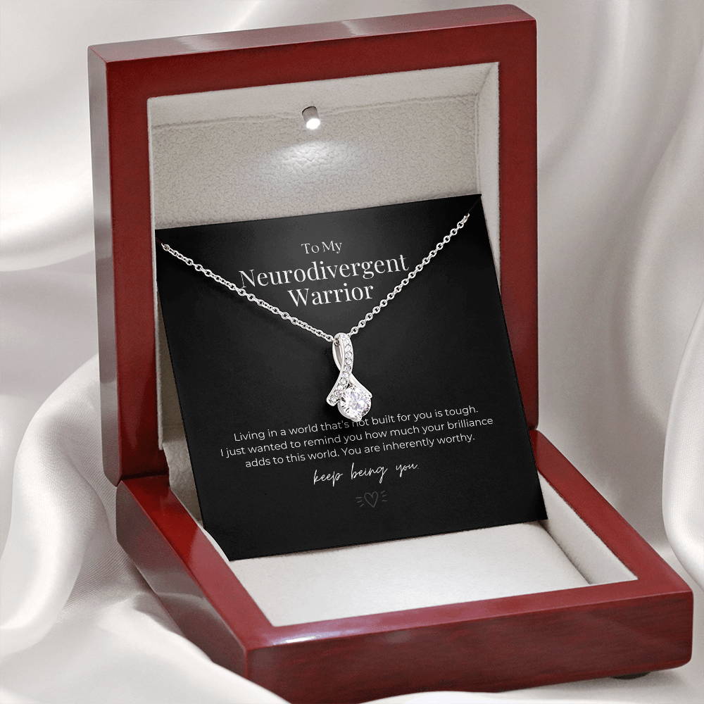 ShineOn Fulfillment Jewelry Mahogany Style Luxury Box Neurodivergent Warrior Ribbon Necklace