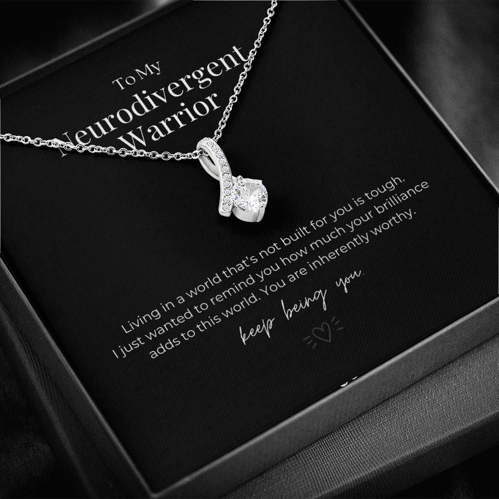 ShineOn Fulfillment Jewelry Standard Box Neurodivergent Warrior Ribbon Necklace