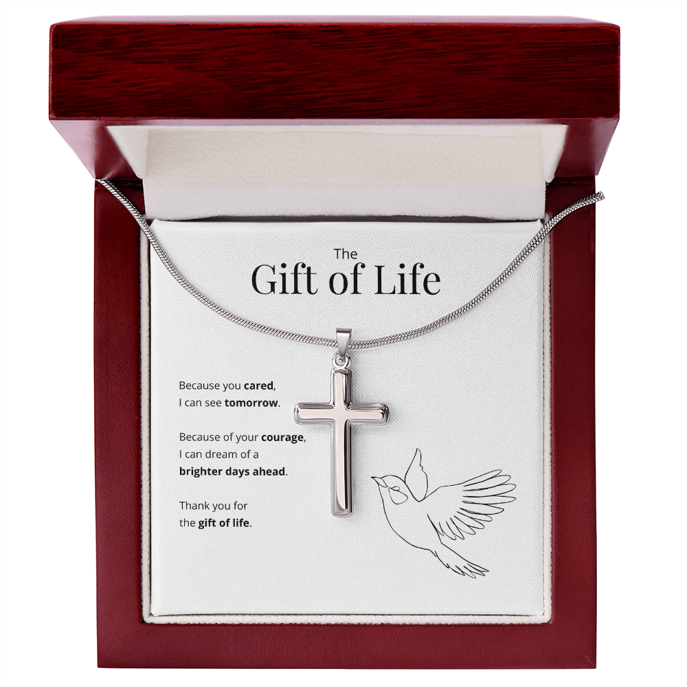 ShineOn Fulfillment Jewelry Mahogany Style Luxury Box (w/LED) Organ Donor Gift of Life Artisan Cross Necklace